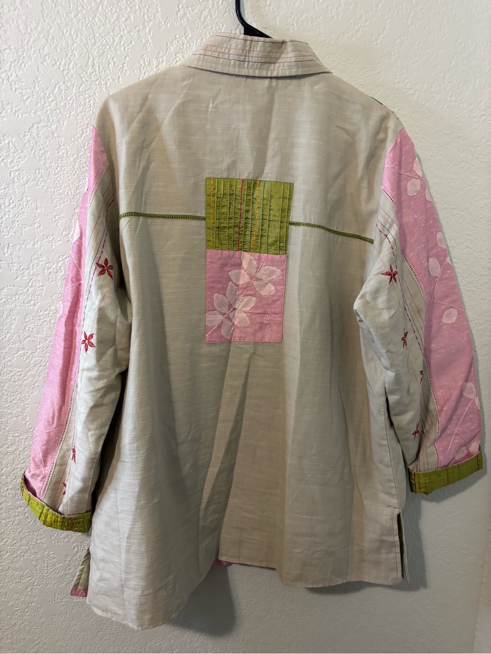 Parsley & Sage Patchwork Button-Front Blazer in Pink and Green - Picture 6 of 8